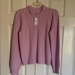 LOFT Mauve Pointelle Mock Neck Sweater